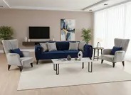 Ünye Spot sıfır dilimli koltuk takımı, lacivert kanepe ve krem berjer