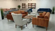 Ünye Spot sıfır retro koltuk takımı, kiremit rengi kumaş, ahşap ayak